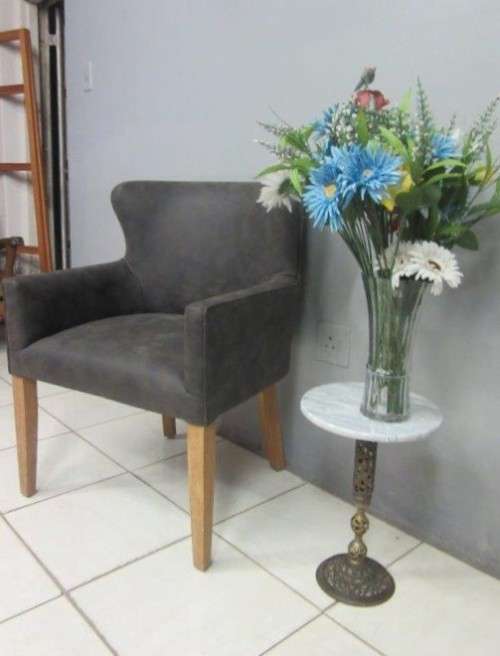 **RS17_Clearance** Upholstered low-wingback occasional chair is a modern stylish quality grey fabric