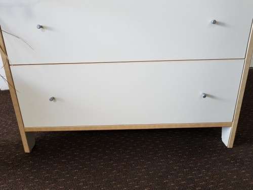 **RS17** A modern styled white & cedar colour 3-drawer chest of drawers with ample storage space