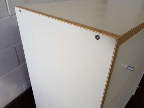 **RS17** A modern styled white & cedar colour 3-drawer chest of drawers with ample storage space