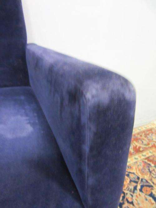 A beautiful vintage Retro "square" metal frame arm chair upholstered in a royal blue velvet fabric