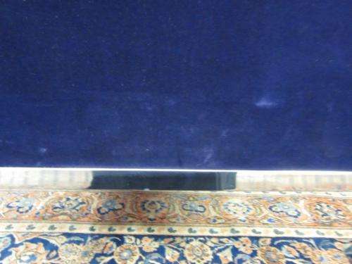 A beautiful vintage Retro "square" metal frame arm chair upholstered in a royal blue velvet fabric