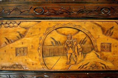 A superb & exquisitely made oriental teak and camphor wood hand carved kist w/ brass embellishments