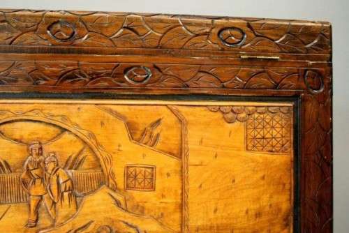 A superb & exquisitely made oriental teak and camphor wood hand carved kist w/ brass embellishments