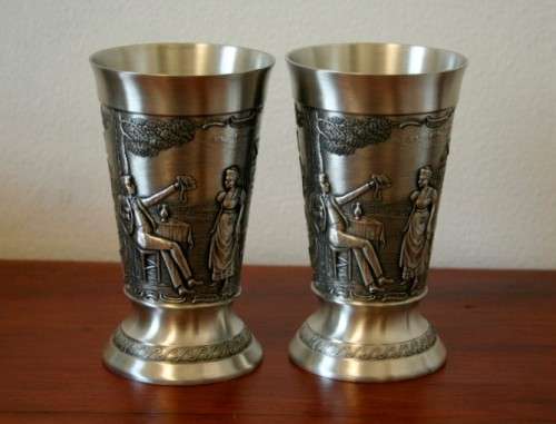 2x stunning and beautifully made ornate repousse original German made Frieling pewter cups- RS17Sale