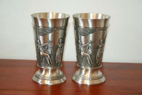 2x stunning and beautifully made ornate repousse original German made Frieling pewter cups- RS17Sale