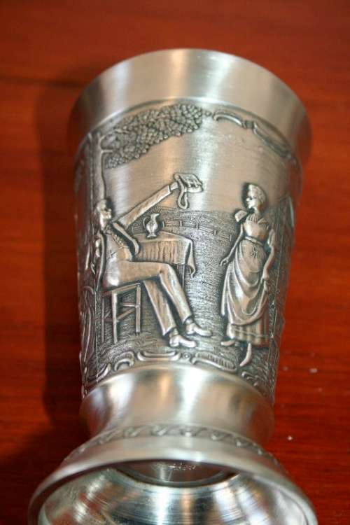 2x stunning and beautifully made ornate repousse original German made Frieling pewter cups- RS17Sale