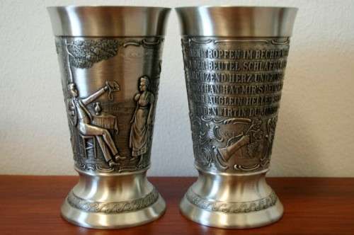 2x stunning and beautifully made ornate repousse original German made Frieling pewter cups- RS17Sale