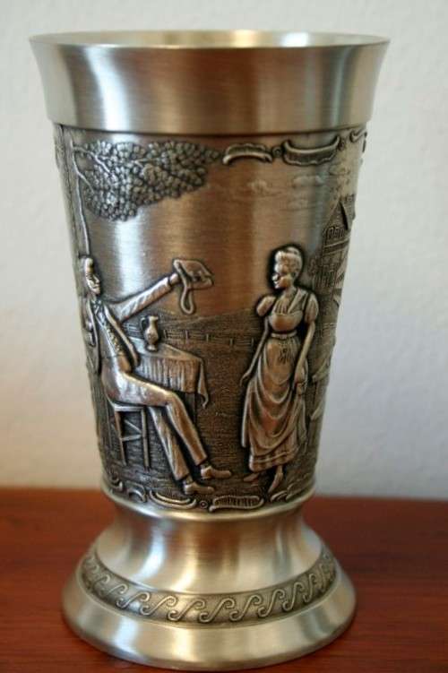 2x stunning and beautifully made ornate repousse original German made Frieling pewter cups- RS17Sale