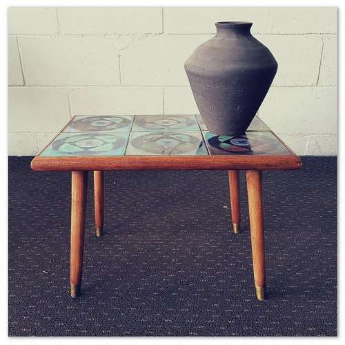 A gorgeous vintage Oak "California Mission" table with a *tile top* and lovely brass embellishments