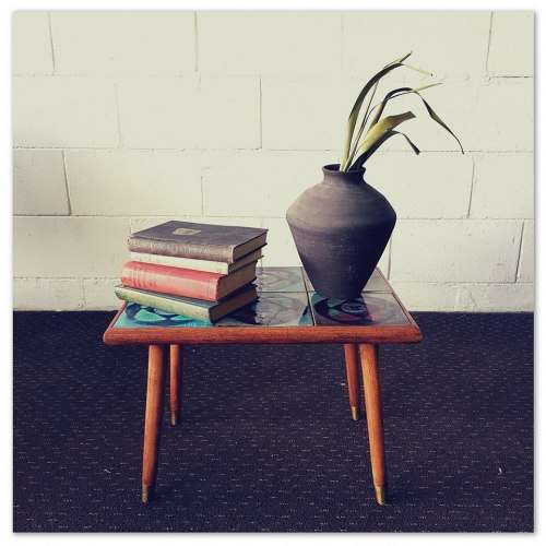 A gorgeous vintage Oak "California Mission" table with a *tile top* and lovely brass embellishments