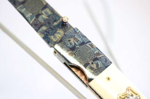 PREMIUM GIFT! Rare Erich Vosloo Spider's Nest folding knife w/ two diamonds in 18ct Gold & Titanium