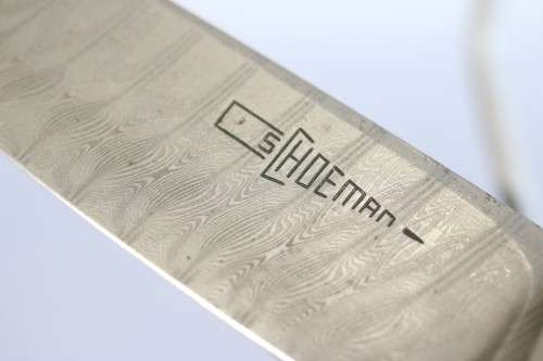 A magnificent handmade original Corrie Schoeman Ivory-handle knife with Damascus steel blade!!