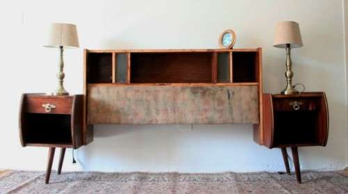 Incredible mid-century Scandinavian double pedestal headboard with lighting for restoration - AAA