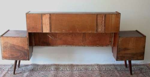 Incredible mid-century Scandinavian double pedestal headboard with lighting for restoration - AAA