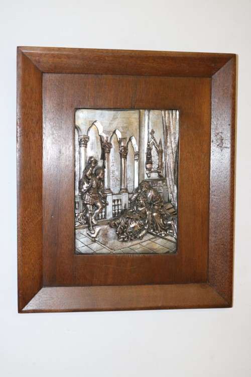 Amazing vintage silver metal Repousse art in a wooden frame - something different on your wall