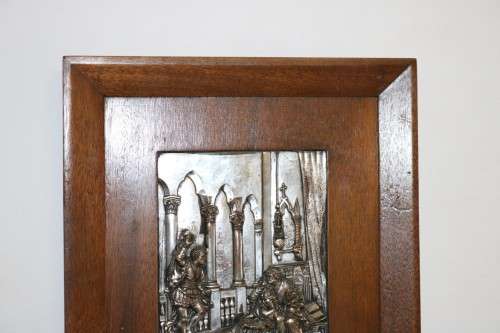 Amazing vintage silver metal Repousse art in a wooden frame - something different on your wall