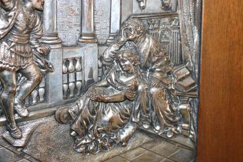 Amazing vintage silver metal Repousse art in a wooden frame - something different on your wall