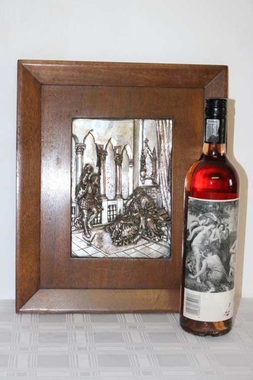 Amazing vintage silver metal Repousse art in a wooden frame - something different on your wall