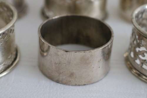 Six fantastic assorted vintage silver plated napkin/ serviette rings = perfect for a formal table