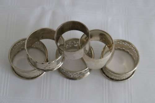 Six fantastic assorted vintage silver plated napkin/ serviette rings = perfect for a formal table
