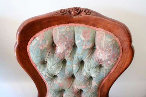 Wow! Magnificent pair of Victorian "king and queen" hand carved chairs with deep button detailing!