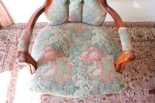 Wow! Magnificent pair of Victorian "king and queen" hand carved chairs with deep button detailing!