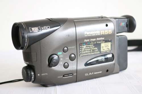 A Panasonic NV-R55 VHS movie camera with battery, charger and one cassette - in working condition!