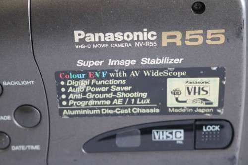 A Panasonic NV-R55 VHS movie camera with battery, charger and one cassette - in working condition!