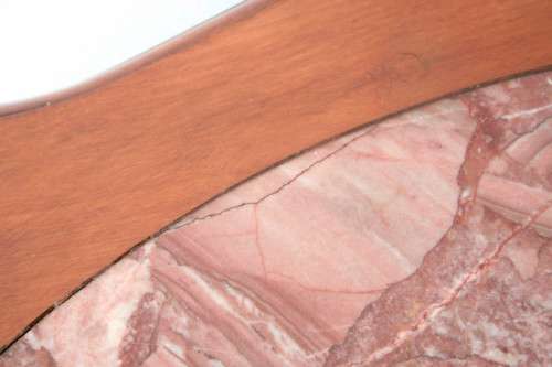 A spectacular antique Victorian half moon occasional/ hallway table with a marble inlay.