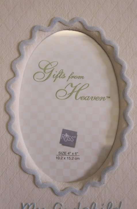 **RS17** An original Russ Bears & Toys hand painted "My Godchild" yellow & blue photo frame