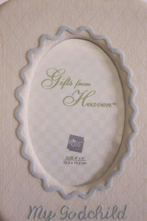 **RS17** An original Russ Bears & Toys hand painted "My Godchild" yellow & blue photo frame