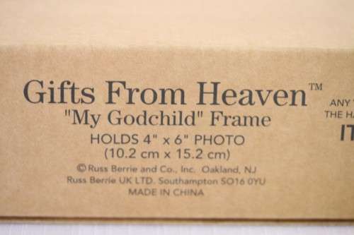 **RS17** An original Russ Bears & Toys hand painted "My Godchild" yellow & blue photo frame