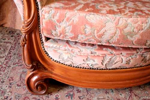 A gorgeous "Baroque Rococo" styled upholstered lounge suite with incredible carved detailing