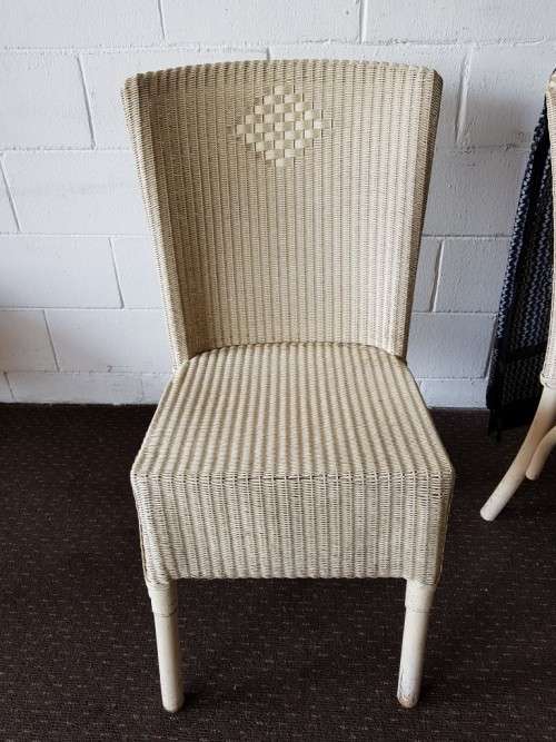 **RS17** Two amazing cream-coloured wicker dining/ occasional chairs - stunning on a patio