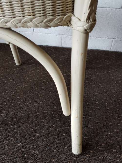 **RS17** Two amazing cream-coloured wicker dining/ occasional chairs - stunning on a patio