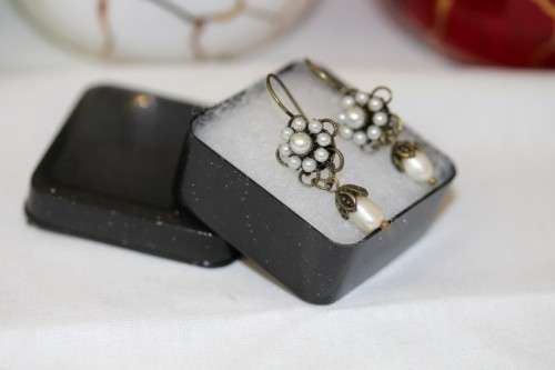 A beautiful pair of Victorian styled pearl bead and genuine cultured baroque pearl earrings