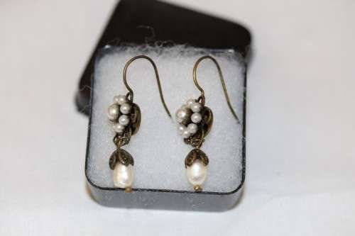 A beautiful pair of Victorian styled pearl bead and genuine cultured baroque pearl earrings
