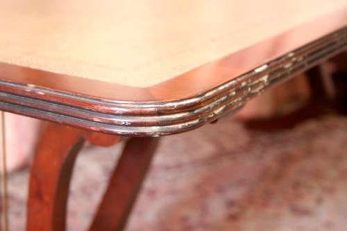 Exquisite vintage Duncan Phyfe inspired mahogany leather top Lyre-harp leg coffee table - RS17Sale