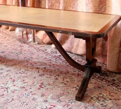 Exquisite vintage Duncan Phyfe inspired mahogany leather top Lyre-harp leg coffee table - RS17Sale