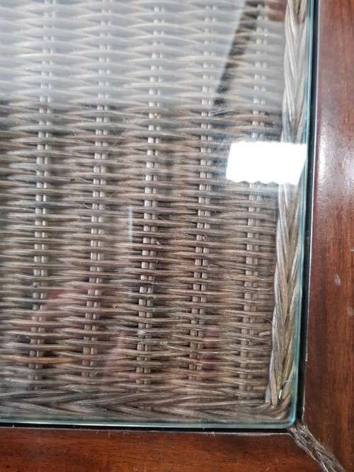 PRICE DRASTICALLY REDUCED!!! A 10-12 seater Mahogany & wicker table with a glass top!