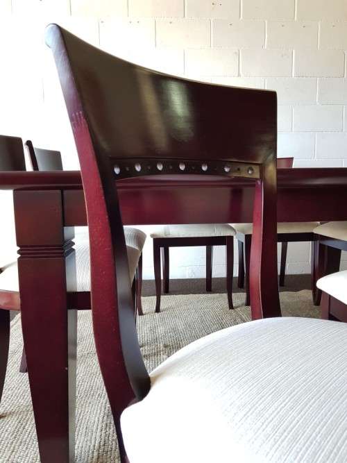 A Spectacular modern 8-seater Mahogany square dining room suite in excellent condition - WOW!!