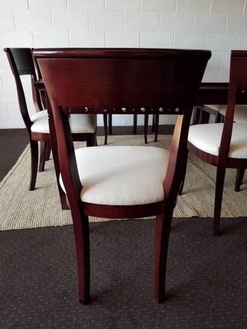 A Spectacular modern 8-seater Mahogany square dining room suite in excellent condition - WOW!!
