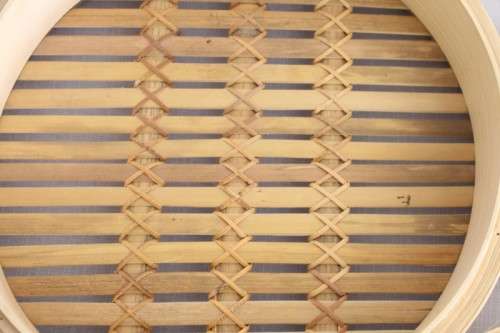 A set of 3x different size (18xm, 25cm & 31cm) natural bamboo steamers including a 2-tier steamer