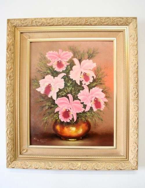 A fantastic large and colourful framed original signed "Paula Van Emmenis" oil painting of flowers.