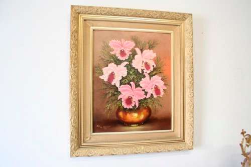 A fantastic large and colourful framed original signed "Paula Van Emmenis" oil painting of flowers.
