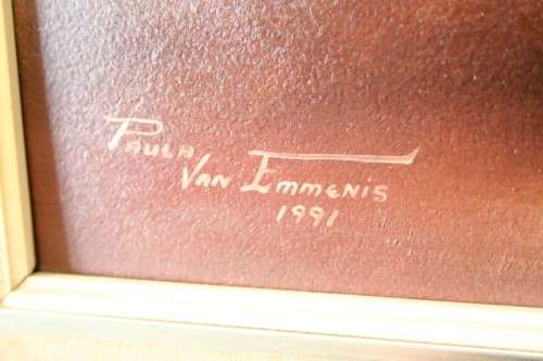 A fantastic large and colourful framed original signed "Paula Van Emmenis" oil painting of flowers.