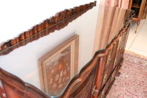 A stunning large vintage side server w/ three large drawers and place for 10 bottles of wine