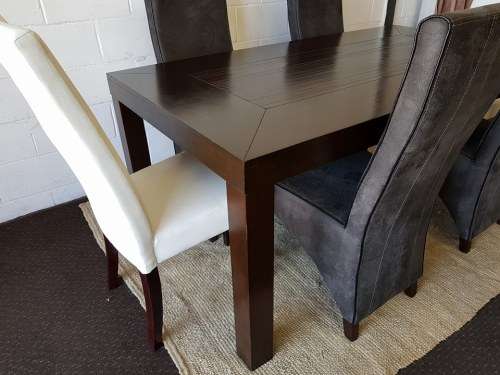Stunning stylish teak 180cm dining table with awesome grey and white high-back chairs!
