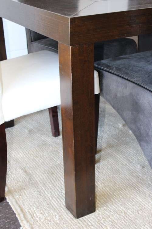 Stunning stylish teak 180cm dining table with awesome grey and white high-back chairs!