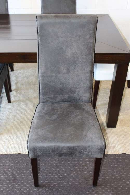 Stunning stylish teak 180cm dining table with awesome grey and white high-back chairs!